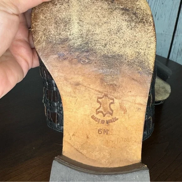 BRIGHTON women’s woven leather slides thongs sandals multi tone brown size 6 GUC - Picture 13 of 16